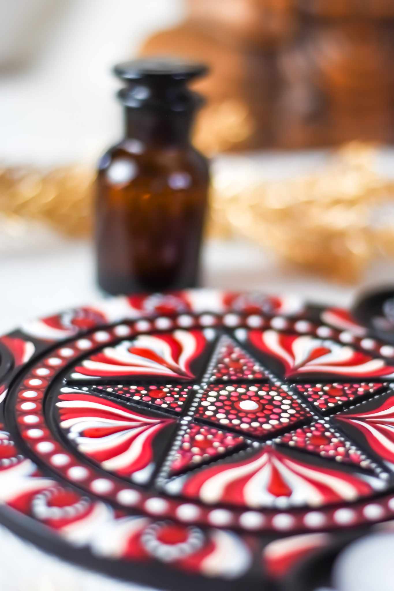 plateau bougeoir pentacle noir et rouge