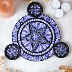 plateau bougeoir pentacle lavande et noir